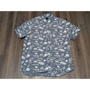 J. Crew Fish‎ Print Button Down Short Sleeve Casual Shirt, Large